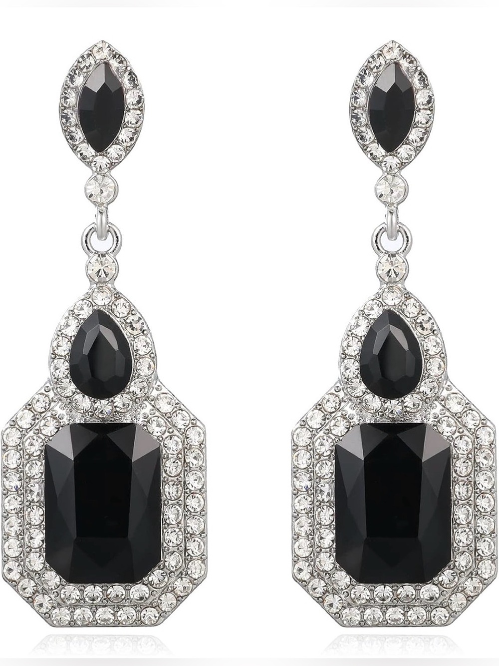 Black Gem & Rhinestone Statement Drop Earrings